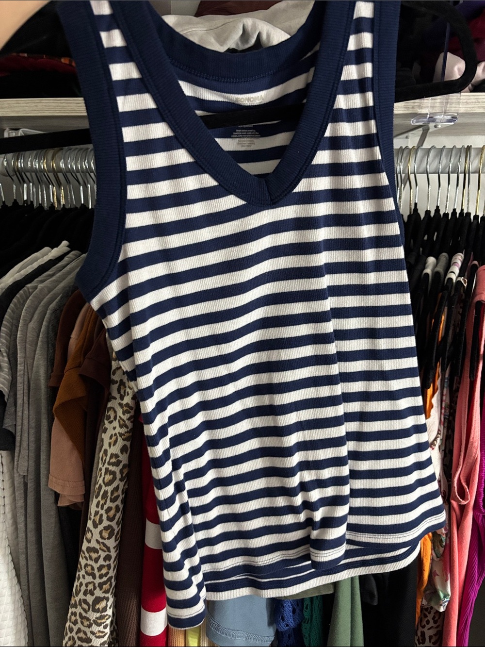 Sonoma Navy and White Striped V-Neck Tank Top